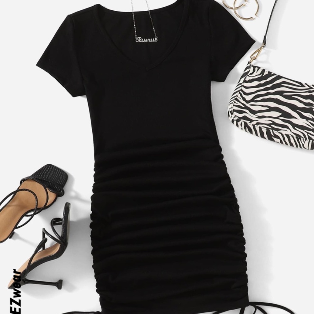 Black Shein Dress Drawstring on both sides.